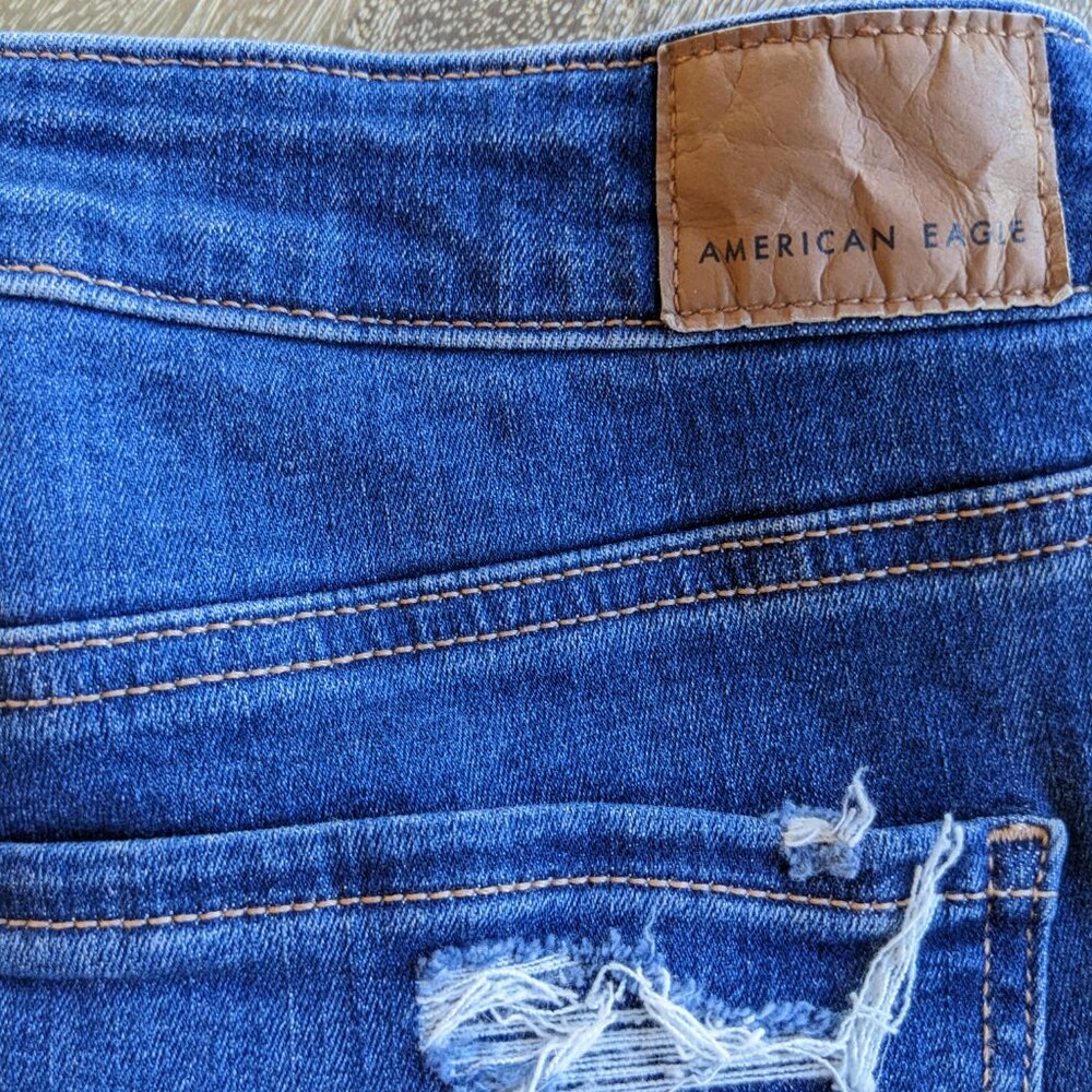 American Eagle Jegging Ripped Distressed Denim Blue Jeans Skinny Jeans, Size 12 - Picture 10 of 11